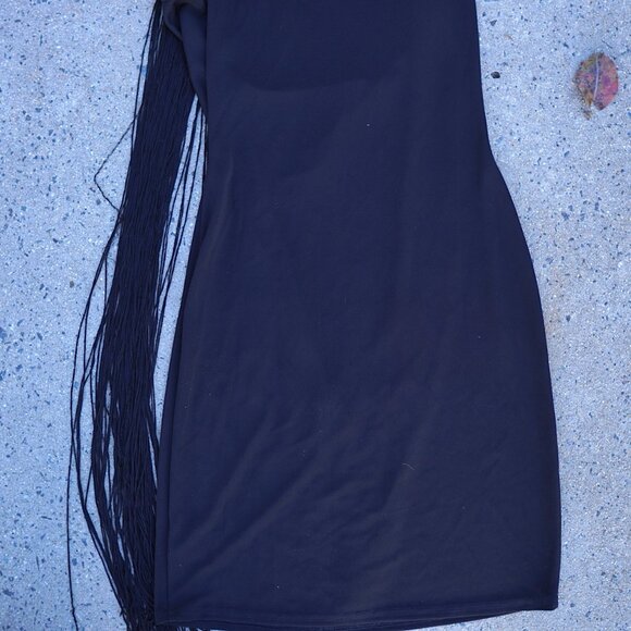 Sam Edelman Black Fringe Flapper Dress M Open Back Cocktail Party Gatsby - Picture 13 of 14